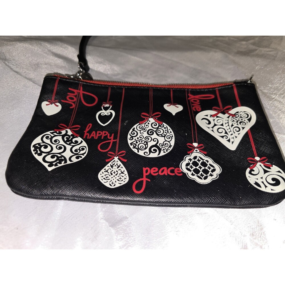 Brighton Clutch Love Notes Wrist Holiday Black Saffiano Leather Wristlet